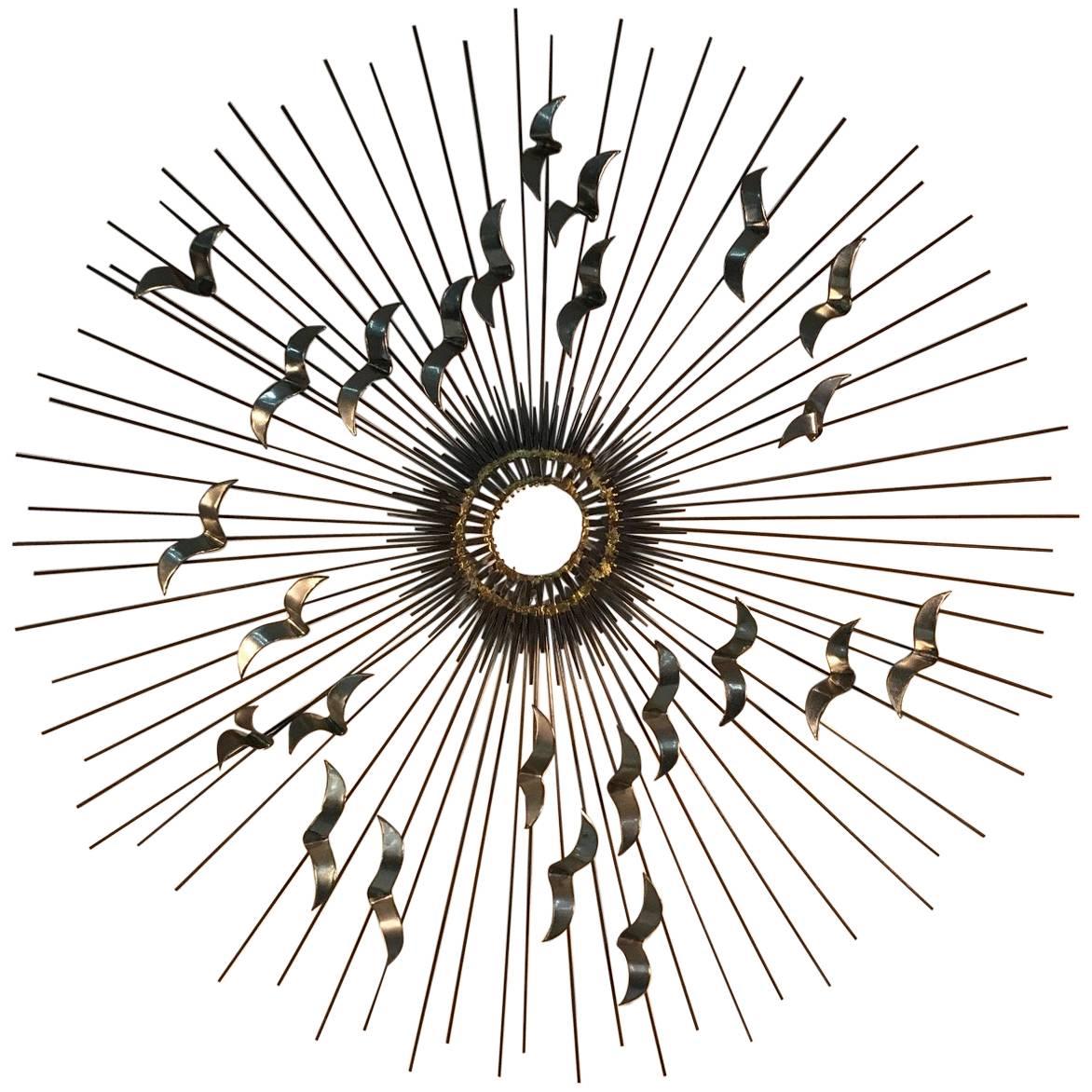 Sunburst with Birds Wall Sculpture by Curtis Jere