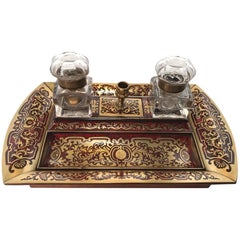 Napoleon 111 Boulle Cut Brass and Scarlet Inkstand