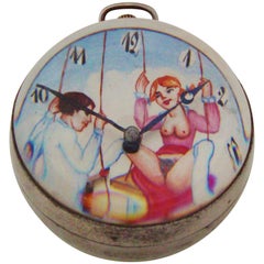 Swiss Erotic Hand-Painted, Steel and Glass Ball Clock/Paperweight by Helvetia