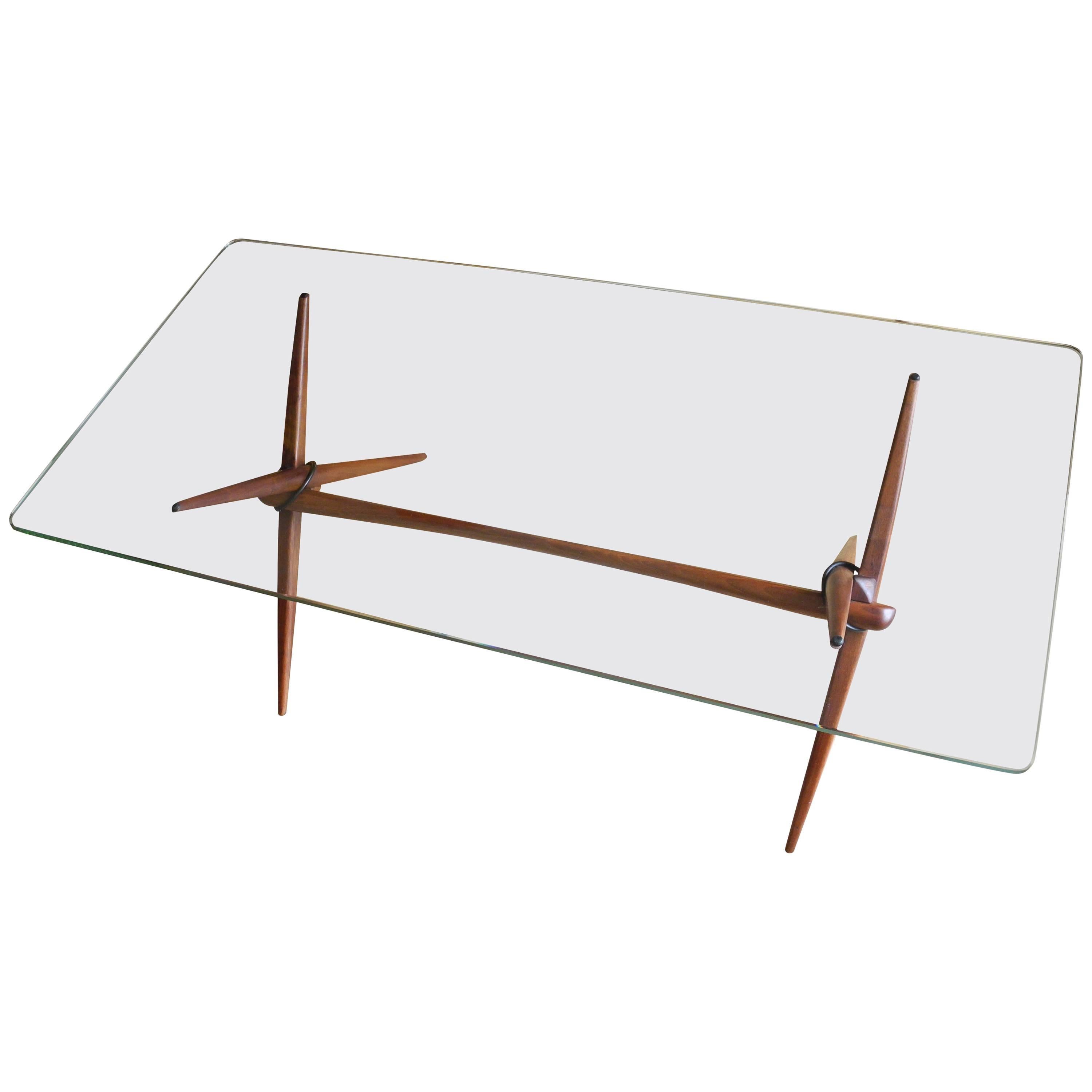 Modern Sculptural Solid Walnut and Glass Coffee Table by Guy Barker