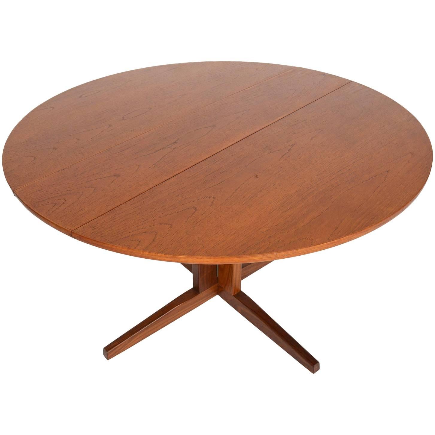 Danish Modern Teak Round Drop-Leaf Dining Table