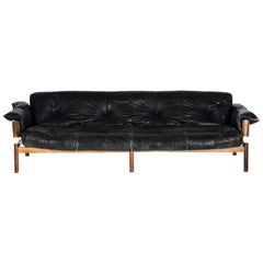 Percival Lafer Sofa Black Leather Rosewood Chrome