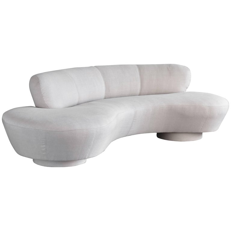 Vladimir Kagan Organic Sofa Light Cream Linen Fabric Circa 1975 Directional