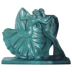 English Art Deco Plaster Dancing Couple Statue by the Ornamental Plaster Co.