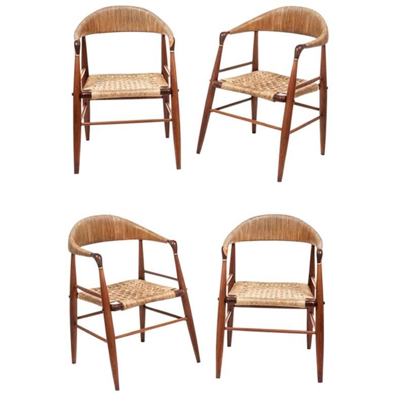 Set of Four Rare Chairs in Palm Attributed to Frank Kyle