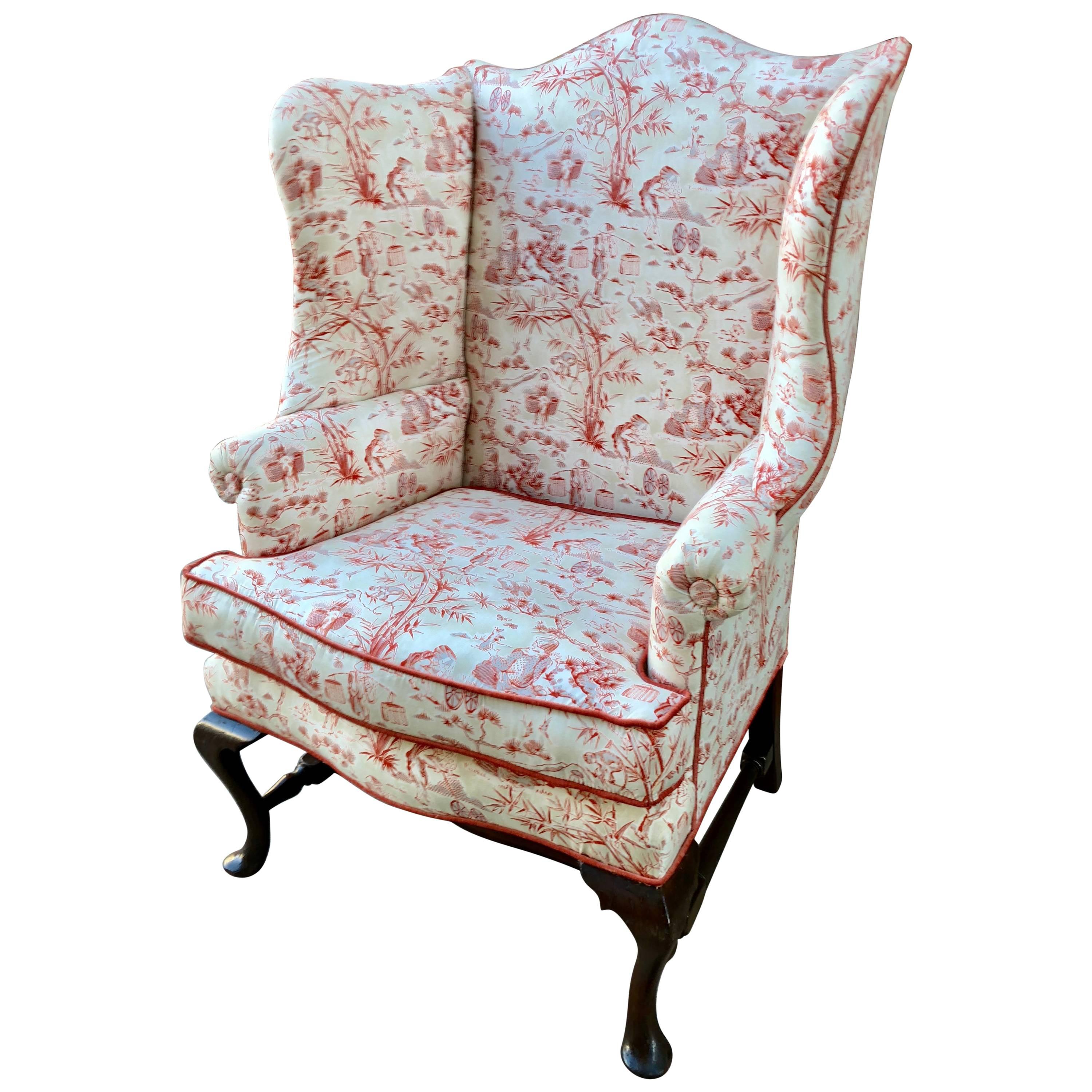 English Queen Anne Style Mahogany Wingback Chair