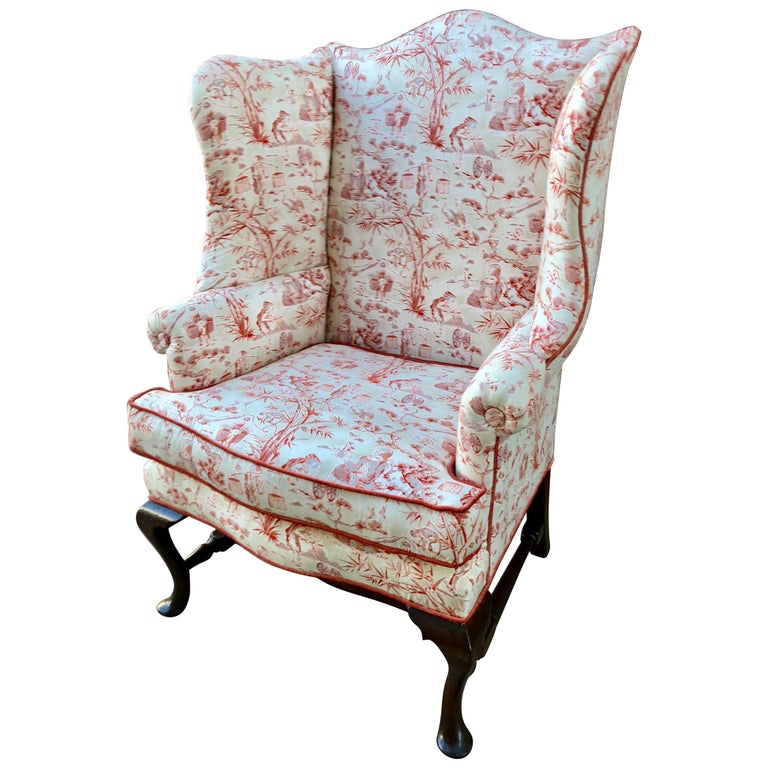 English Queen Anne Style Mahogany Wingback Chair at 1stDibs