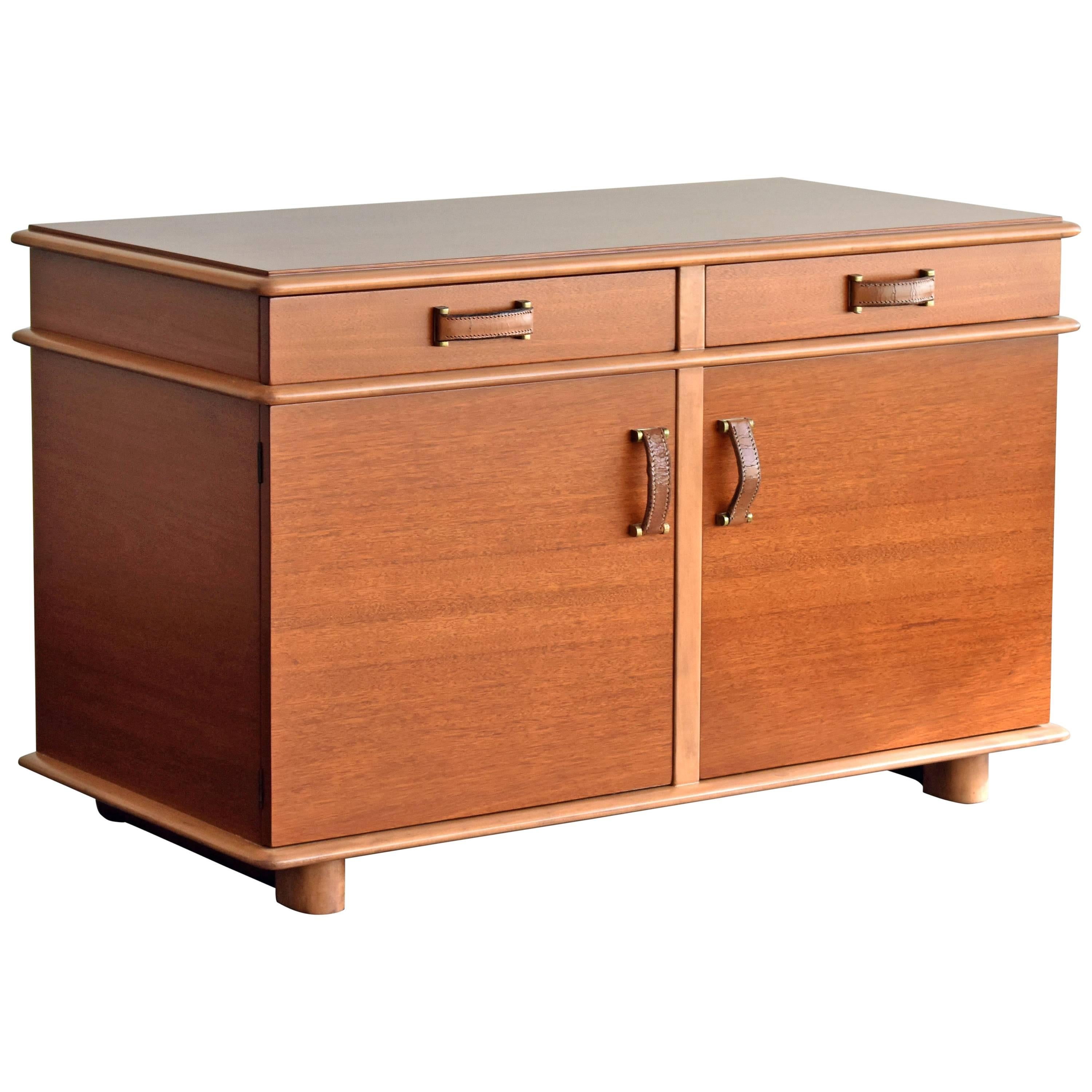 Paul Frankl, Station Wagon Cabinet, Mahogany, Natural Leather Brass Grips, 1945