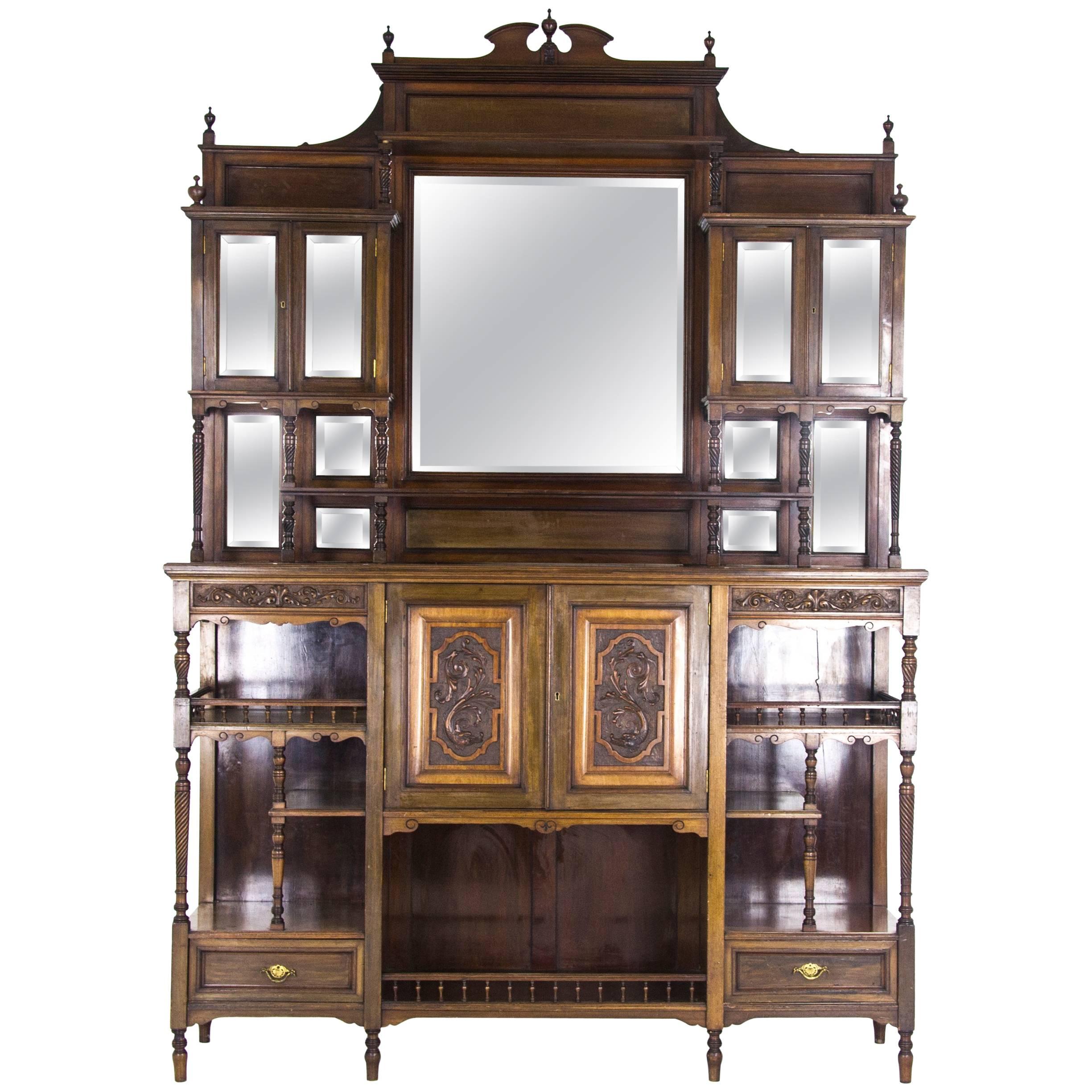 Antique Display Cabinet Victorian Mirror Back Cabinet, Scotland 1870, B693