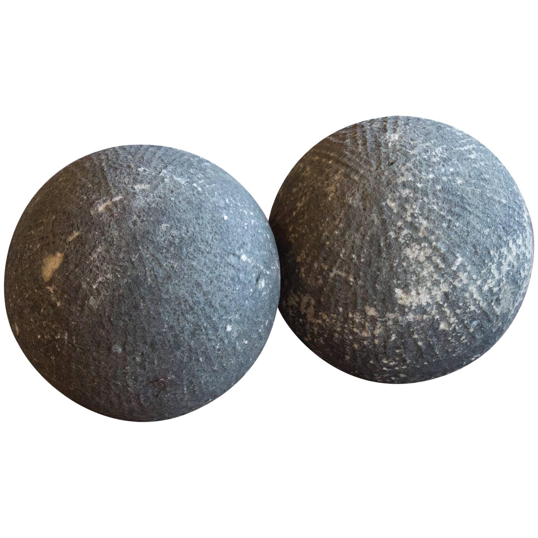 Pair of 19th Century Carved Stone English Balls