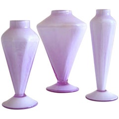 Set of Three Murano Amethyst Vases