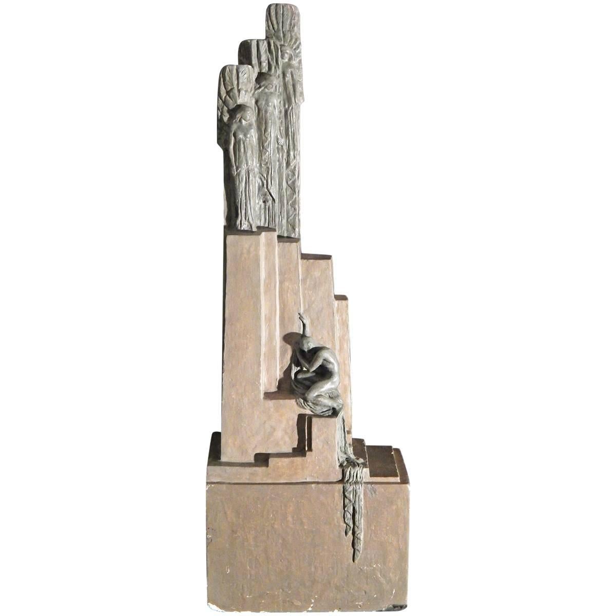 "Memorial", Large Maquette for Art Deco Memorial Monument with Male Nude For Sale