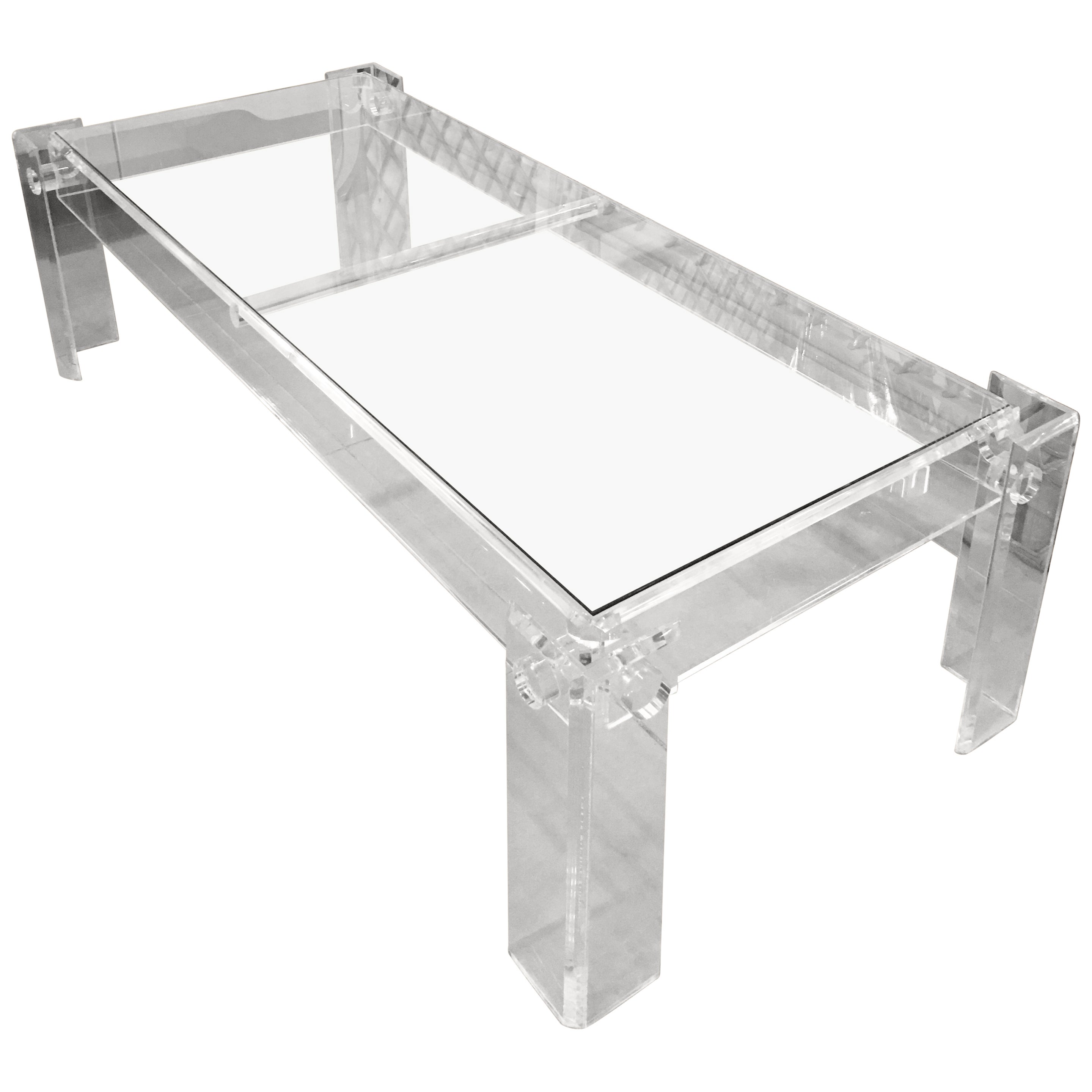 Vintage Pair Of Lucite End Side Tables With Glass Top, Vintage Pair Of Lucite End Side Tables With Glass Top,