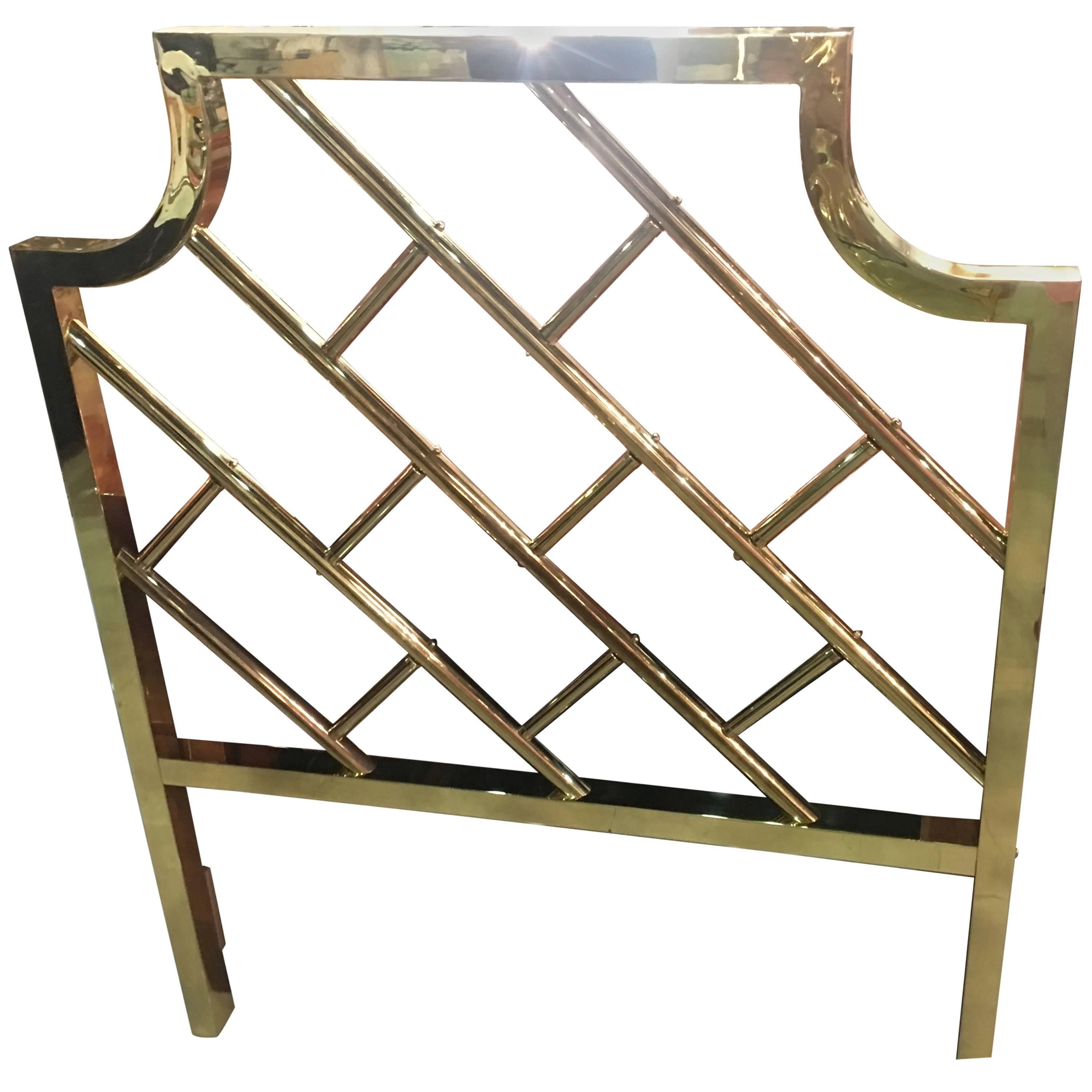 Brass Chinese Chippendale Twin Size Headboard Hollywood Regency