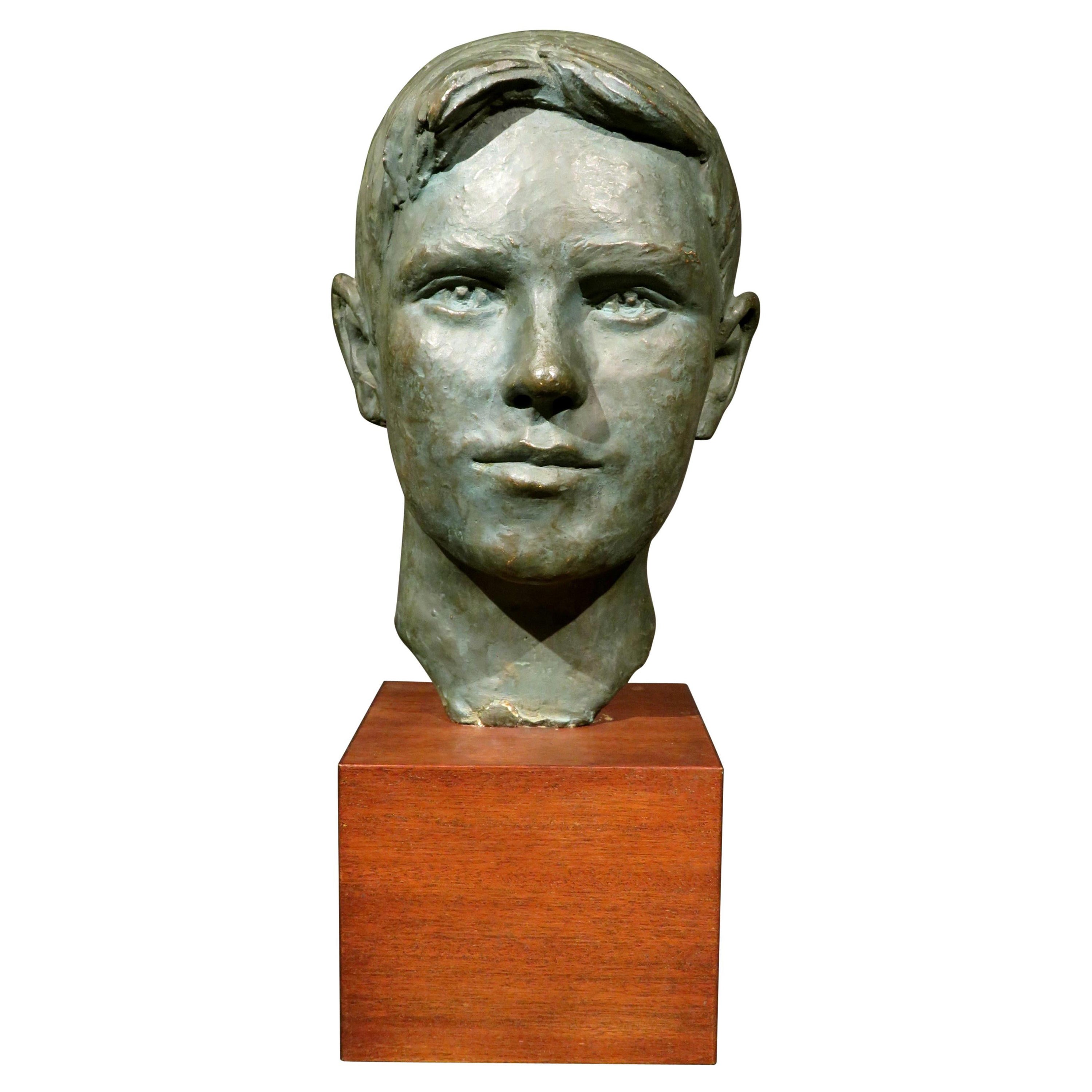 Signed Mid 20th Century Plaster Bust of a Young Man by Harold Sampson Pfeiffer For Sale
