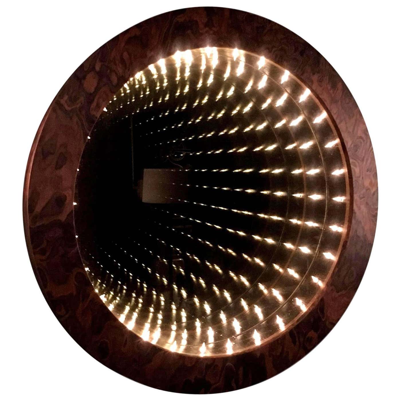Burl Wood Circular Infinity Mirror by Merit at 1stDibs | round infinity ...