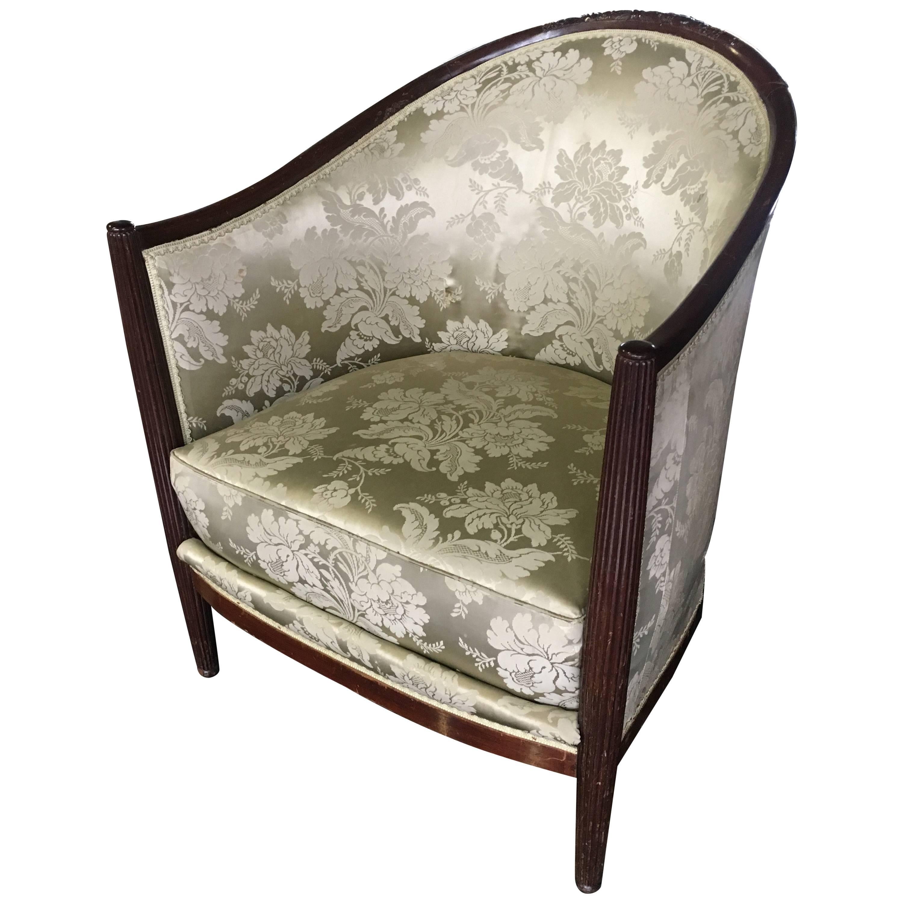 20th Century Round Top Armchair in Silk Upholstery 