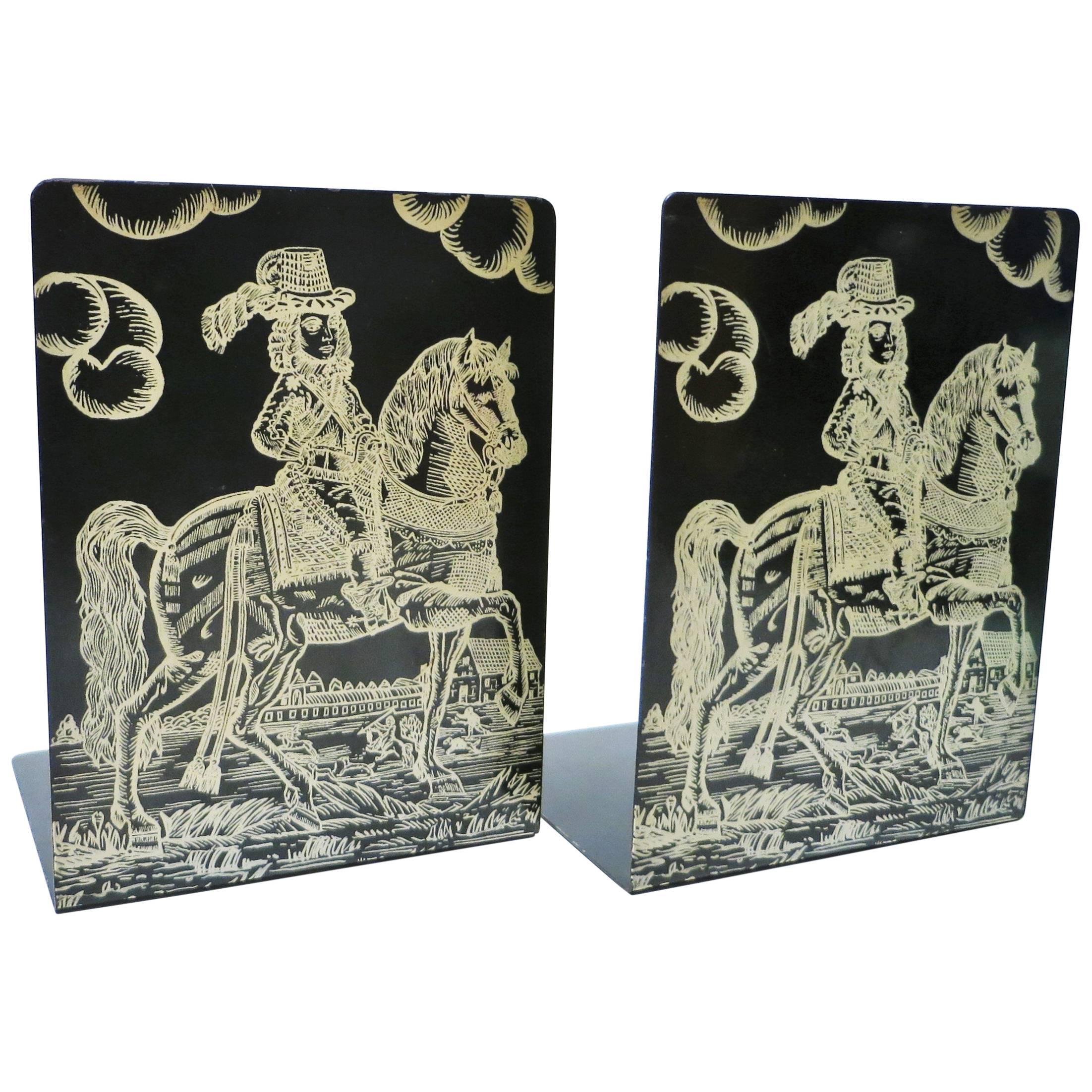 Pair of Bookends Horse Rider by Piero Fornasetti