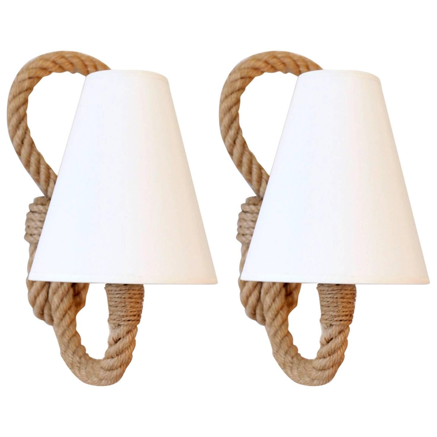 1950 Audoux & Minet Pair of Rope Sconce