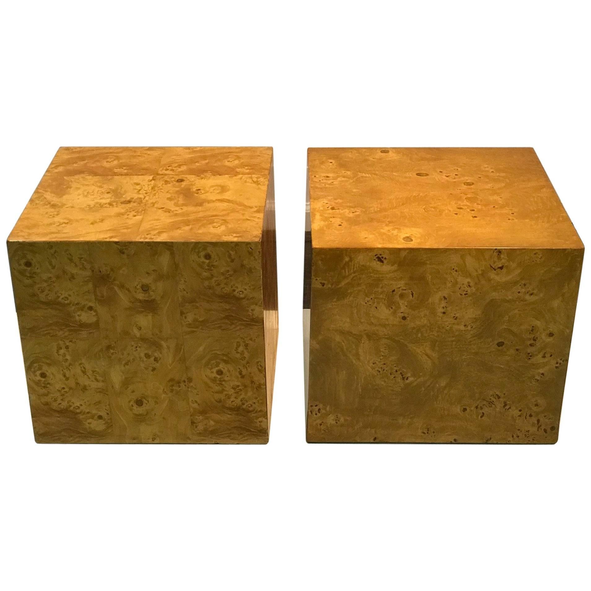 Pair of Burled Wood End Tables in the Style of Milo Baughman For Sale