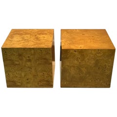 Pair of Burled Wood End Tables in the Style of Milo Baughman