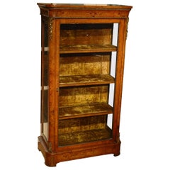 19th Century Victorian Burr Walnut and Marquetry Pier / Dispaly Cabinet