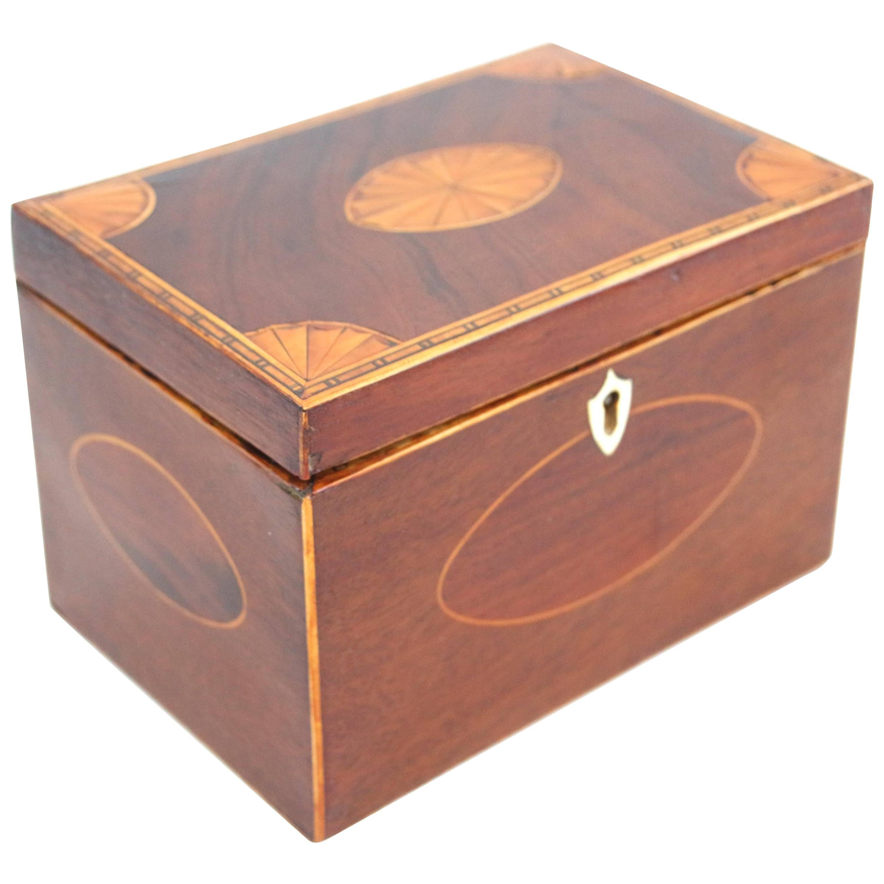 18th Century Mahogany Tea Caddy with Inlaid Top For Sale