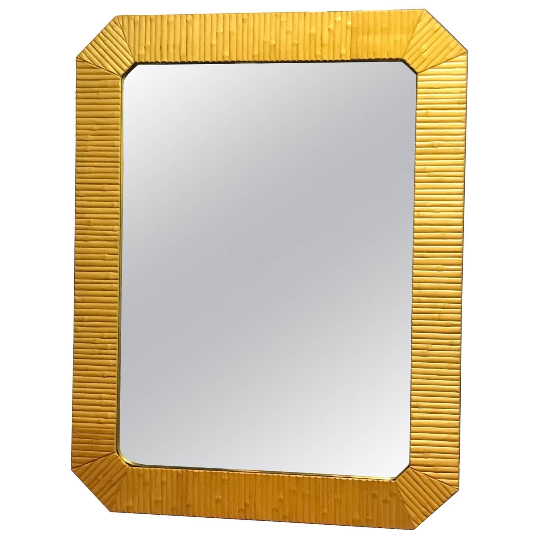 Bamboo Modern Mirror with Brass Finnish For Sale