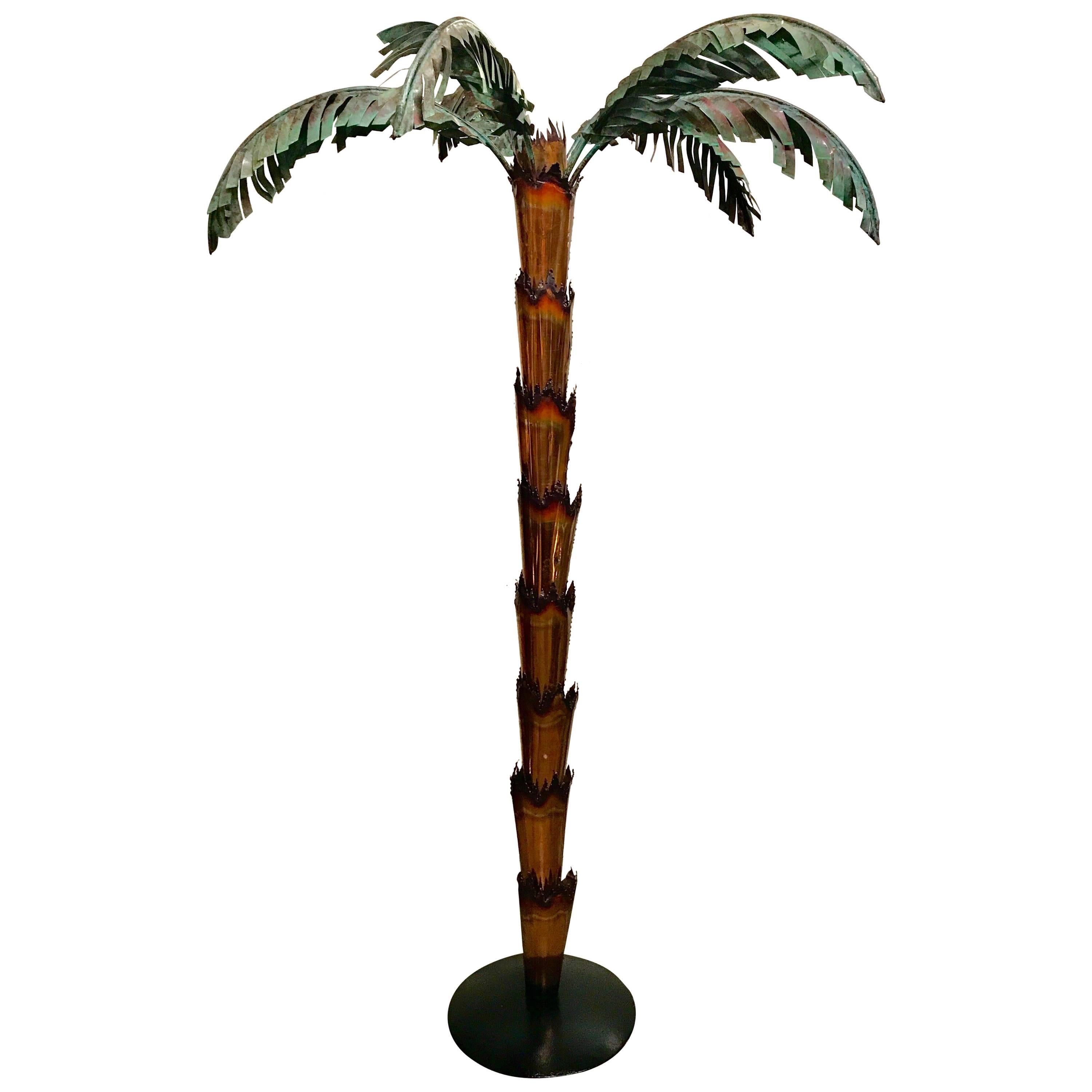 Extraordinary Midcentury Forged Copper Palm Tree Floor Lamp For Sale