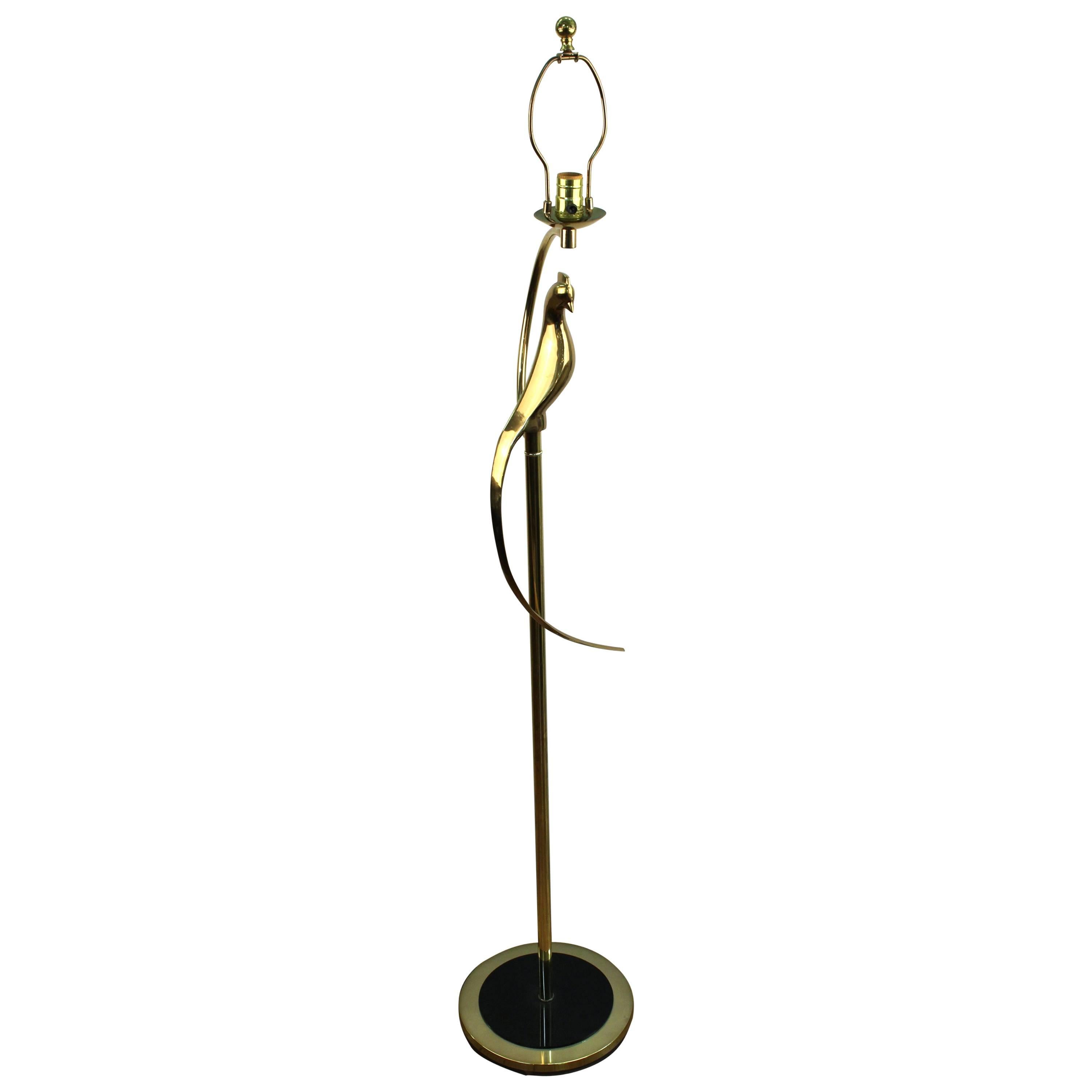 Brass Floor Lamp with Perched Bird