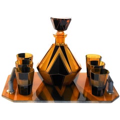 Retro 1930s Art Deco Glass Decanter Set