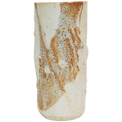 Japanese Red Scorch Mark and White Graze Ceramic Shino Ware Vase, 1950s