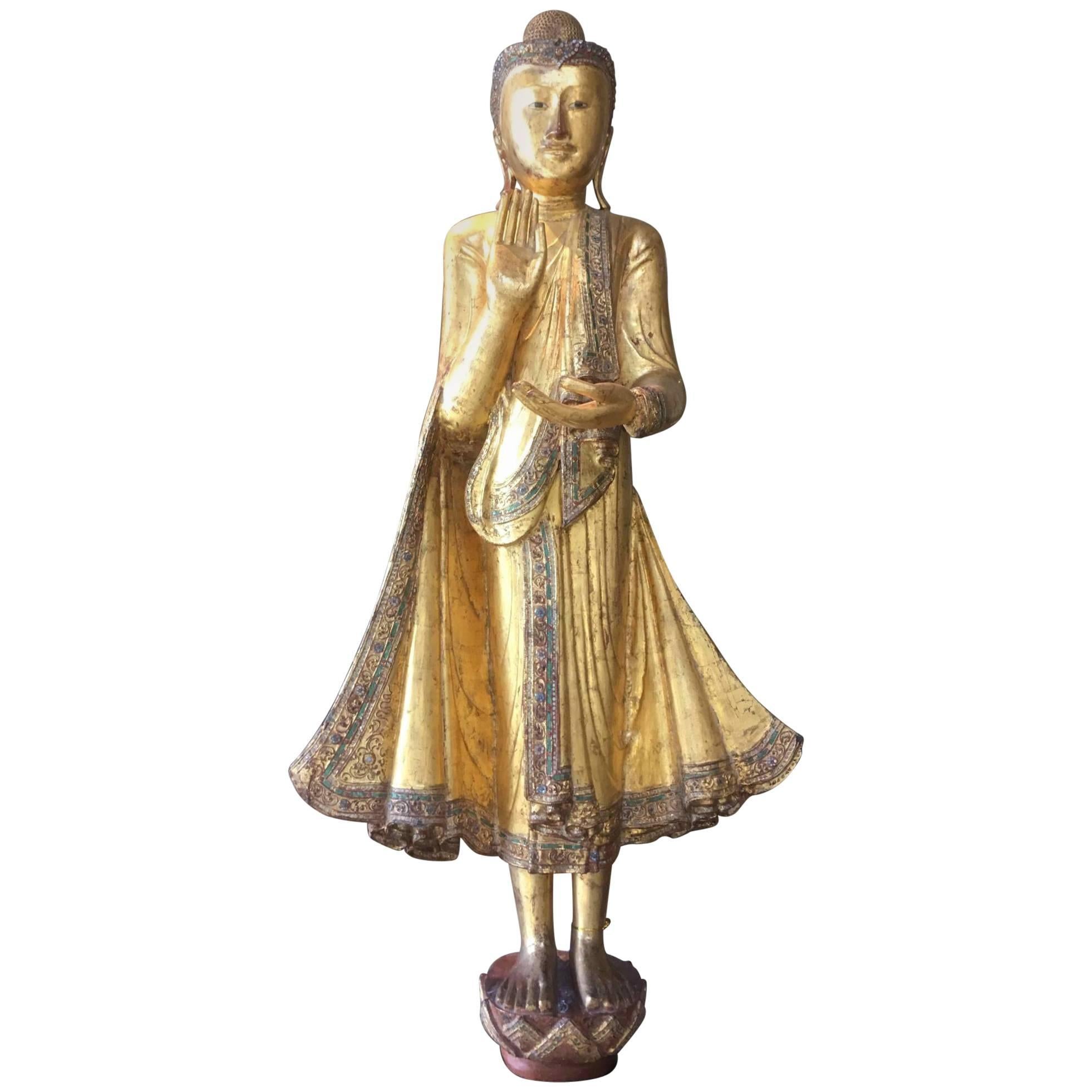 Buddha Statue Mandalay Period Burma, 19th Century Certified Gold For Sale