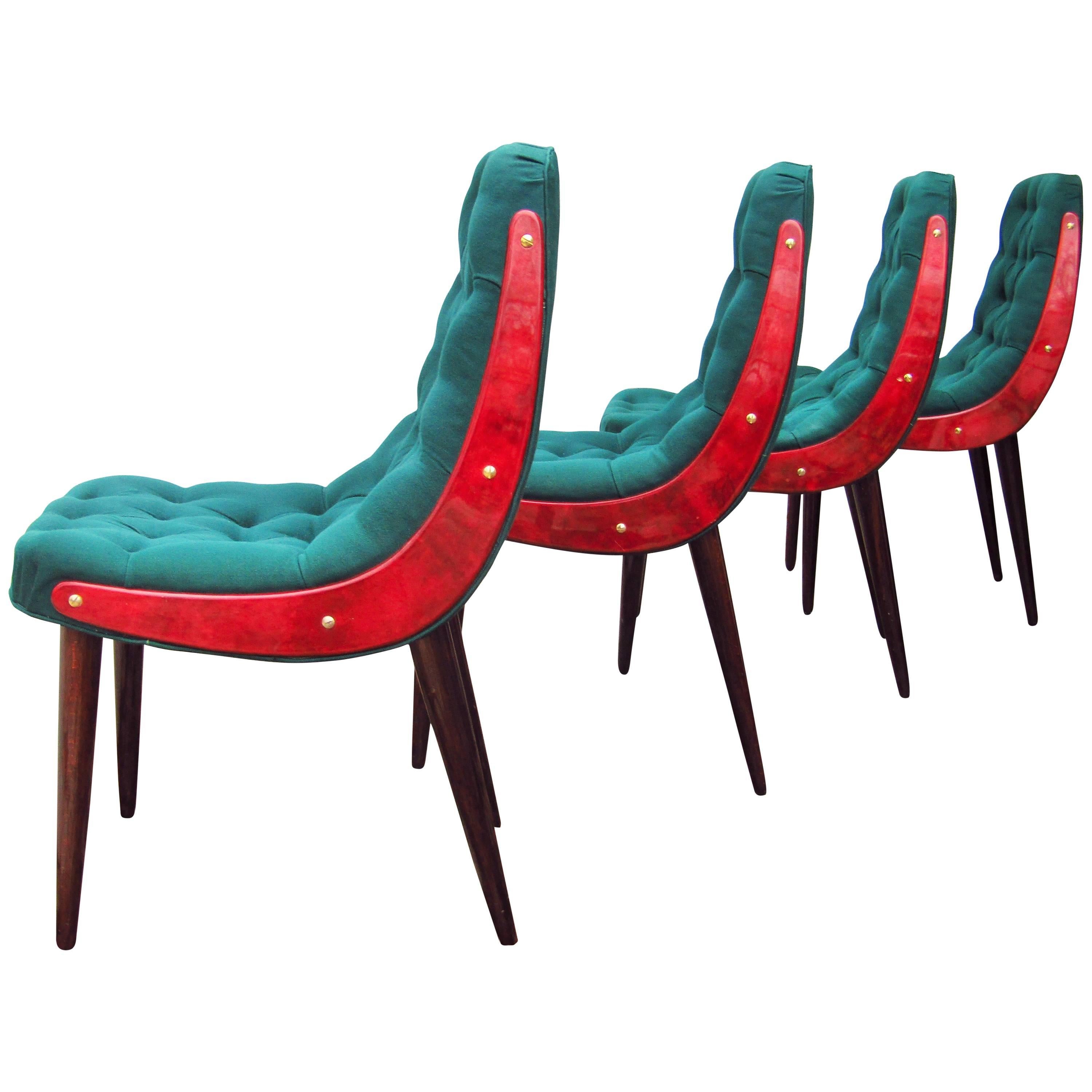 Set of Four Midcentury Dining Chairs by Aldo Tura, Italy, 1960