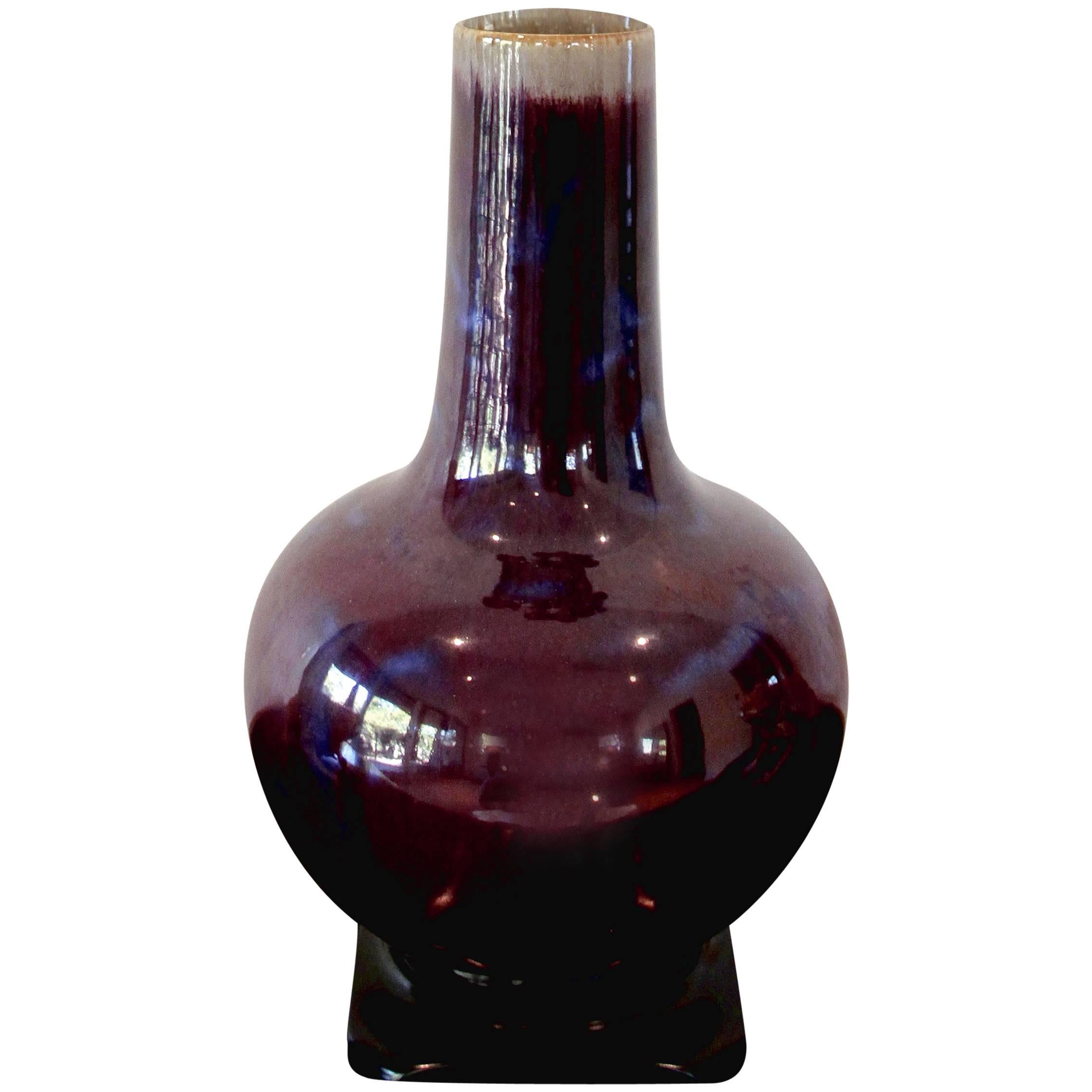 Fired Oxblood Vase Chien Lung Mark China 20th Century Blue Red Burgundy For Sale