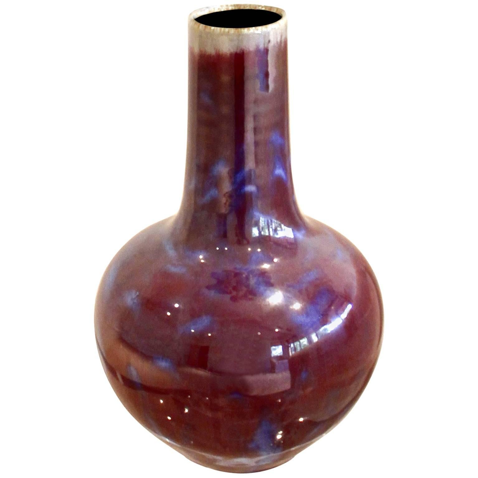 Oxblood Vase Chien Lung Mark China 20th Century Blue Red Burgundy For Sale