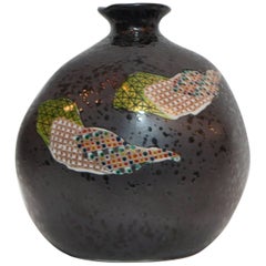Japanese Dark Gray Base Color with Mosaic Motif on Kutani Ware Vase,1950s