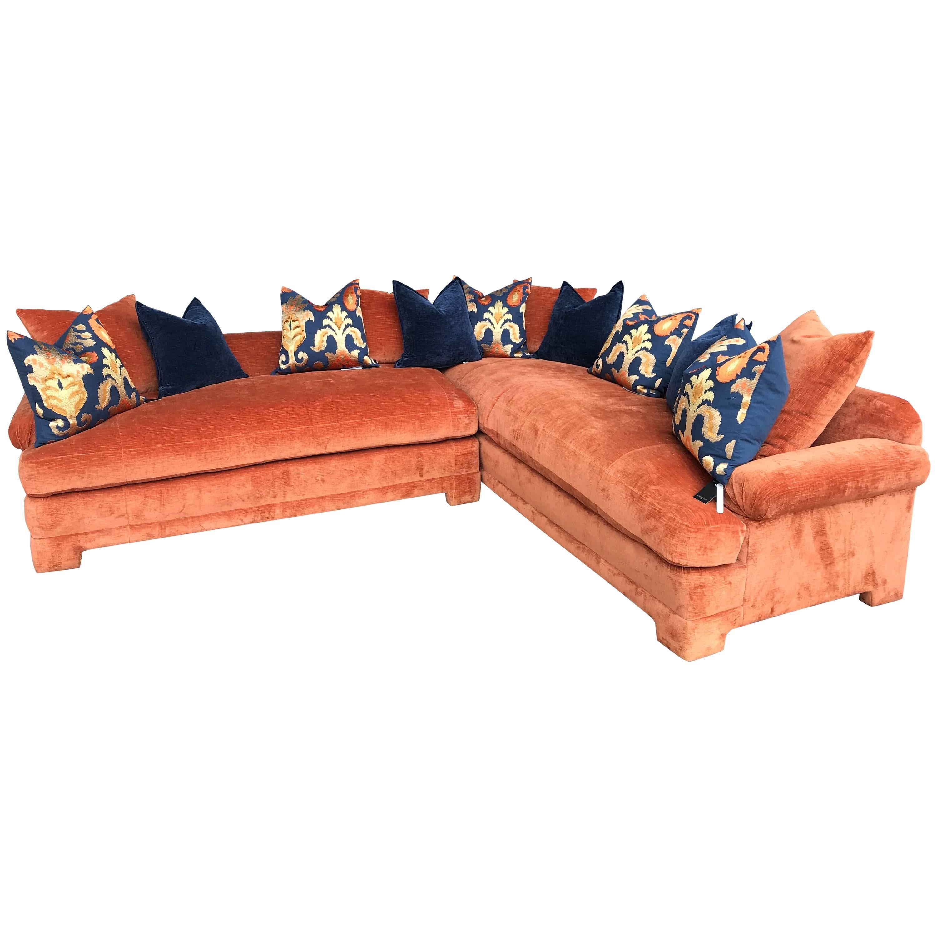 Vintage Marge Carson Hollywood Regency Style Velvet Sectional Sofa