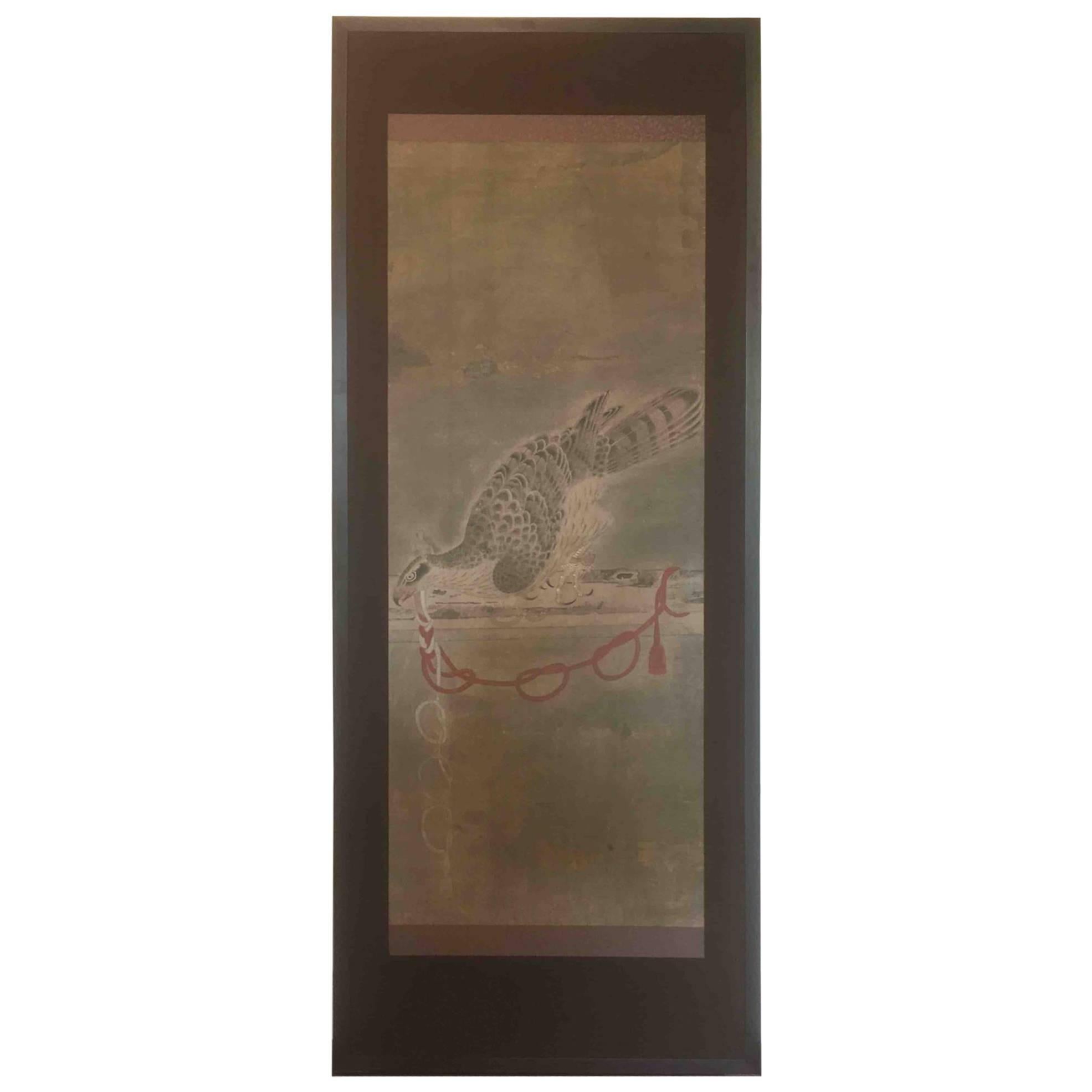Japanese Screen Painting Falcon Three Screens White Falcon Black Falcon Screen 2 For Sale