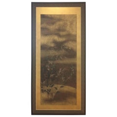 Screen Painting Blue Gold Plants Flowers Framed Rinpa Japan 18th Century