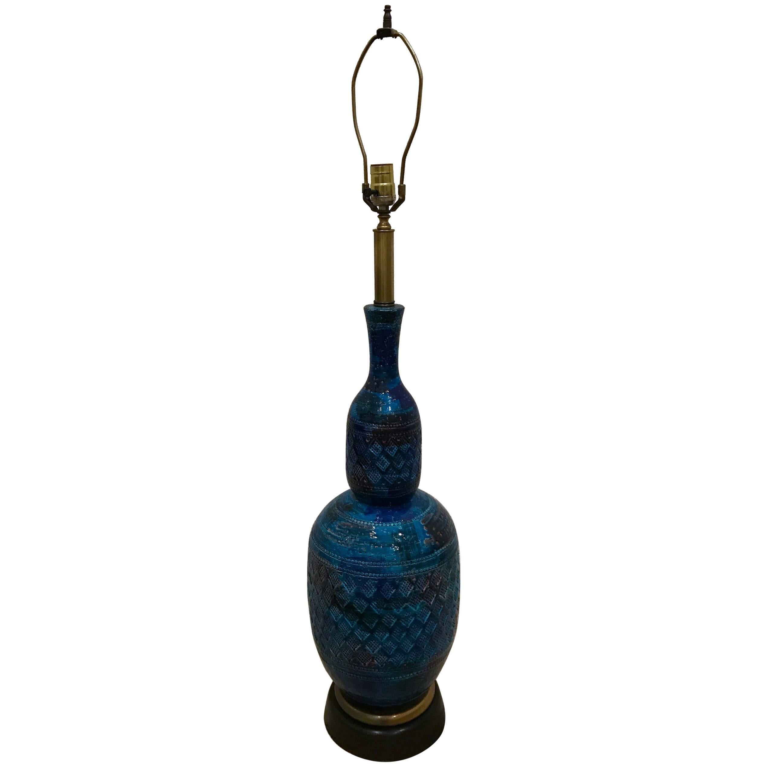 1950s Large Rimini Blue Ceramic Lamp by Aldo Londi for Bitossi For Sale