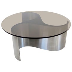 French Coffee or Side Table by Patrice Maffei Model Comete in Stainless Steel