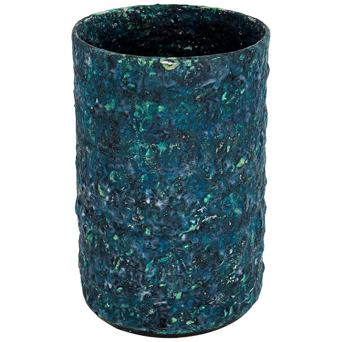 Morten Lbner Espersen vase contemporain en céramique bleu foncé et vert foncé modèle #1855 en vente