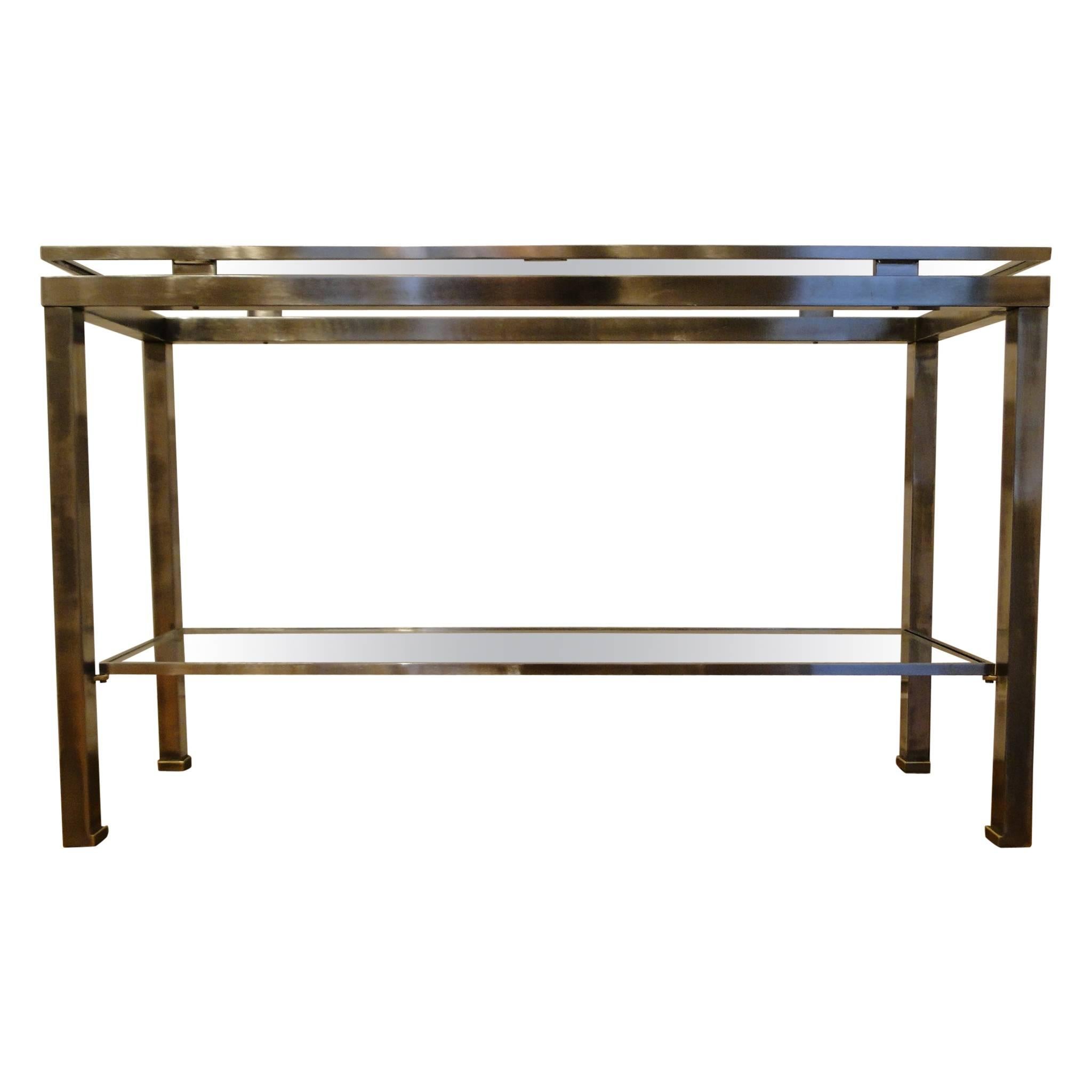 Guy Lefevre, 1970 Stainless Steel Console with Double Tops for Maison Jansen For Sale