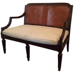 Louis XVI French Carved Wood Settee, Custom Upholstered in Linen