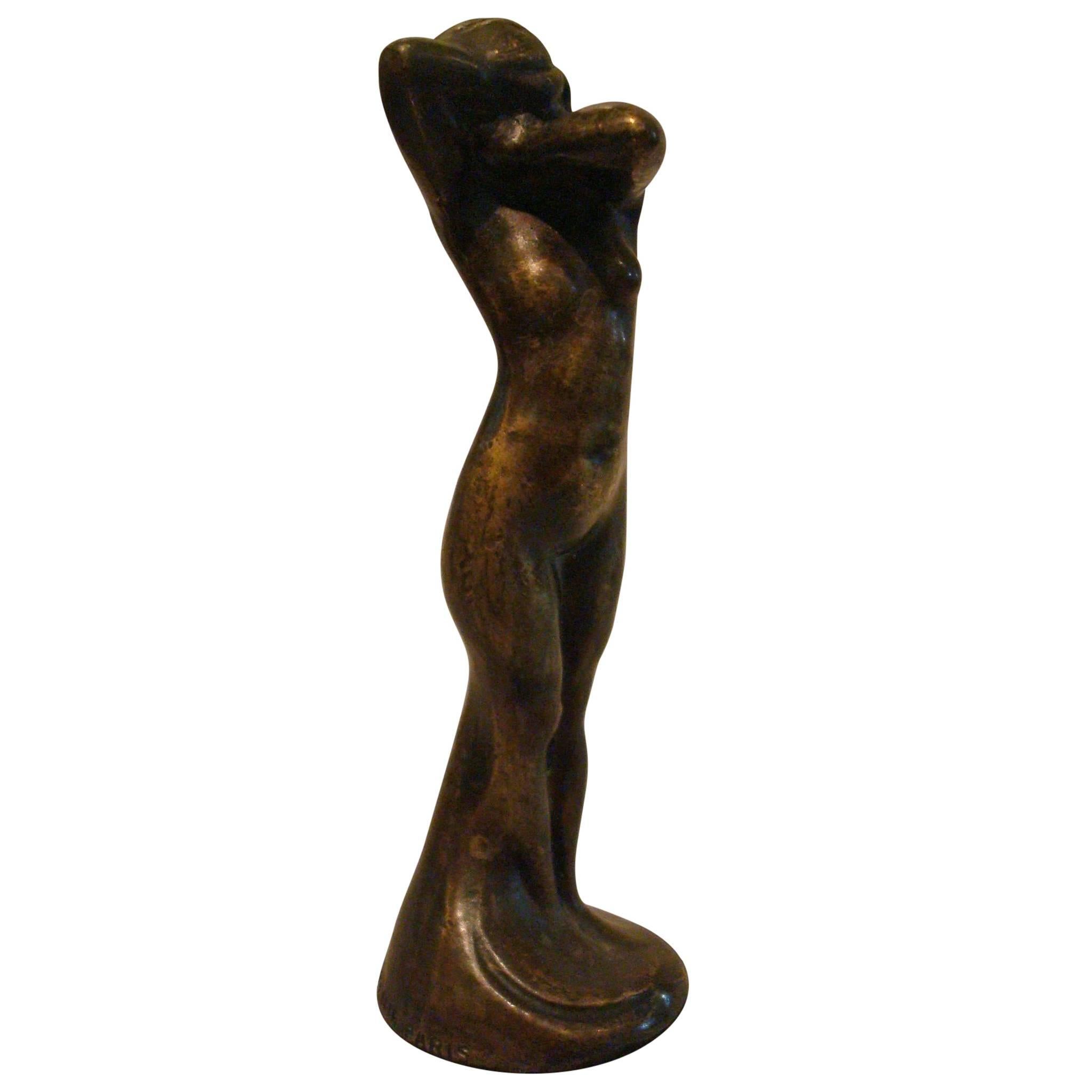 Art Decó Tímida Mujer Desnuda Bronce, Pisapapeles, Mascota de Coche, Adorno de Capucha