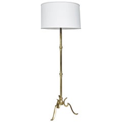 Vintage Brass Floor Lamp with a Cast Tripod Base