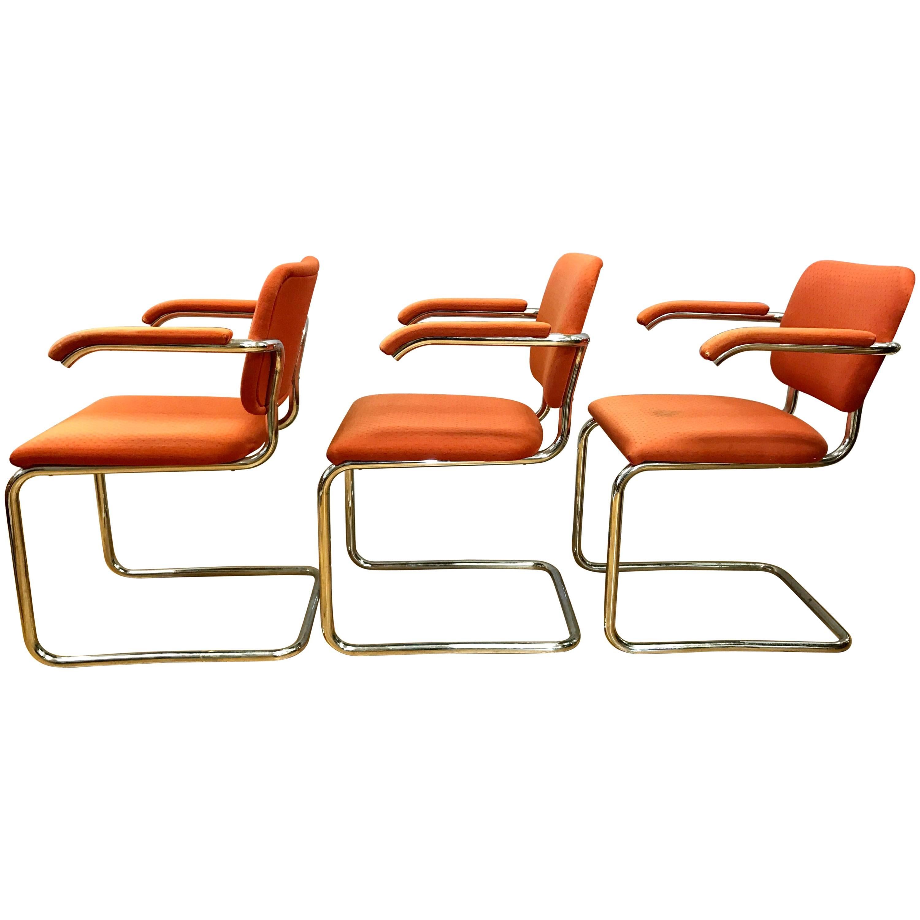 Set of Three Midcentury Knoll Chrome Cantilever Chairs