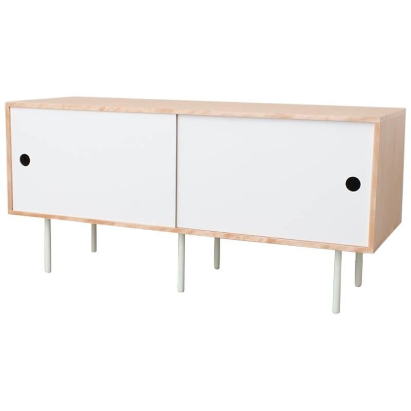 Basic Bitch Contemporary Birch Credenza Sideboard White Sliders  For Sale