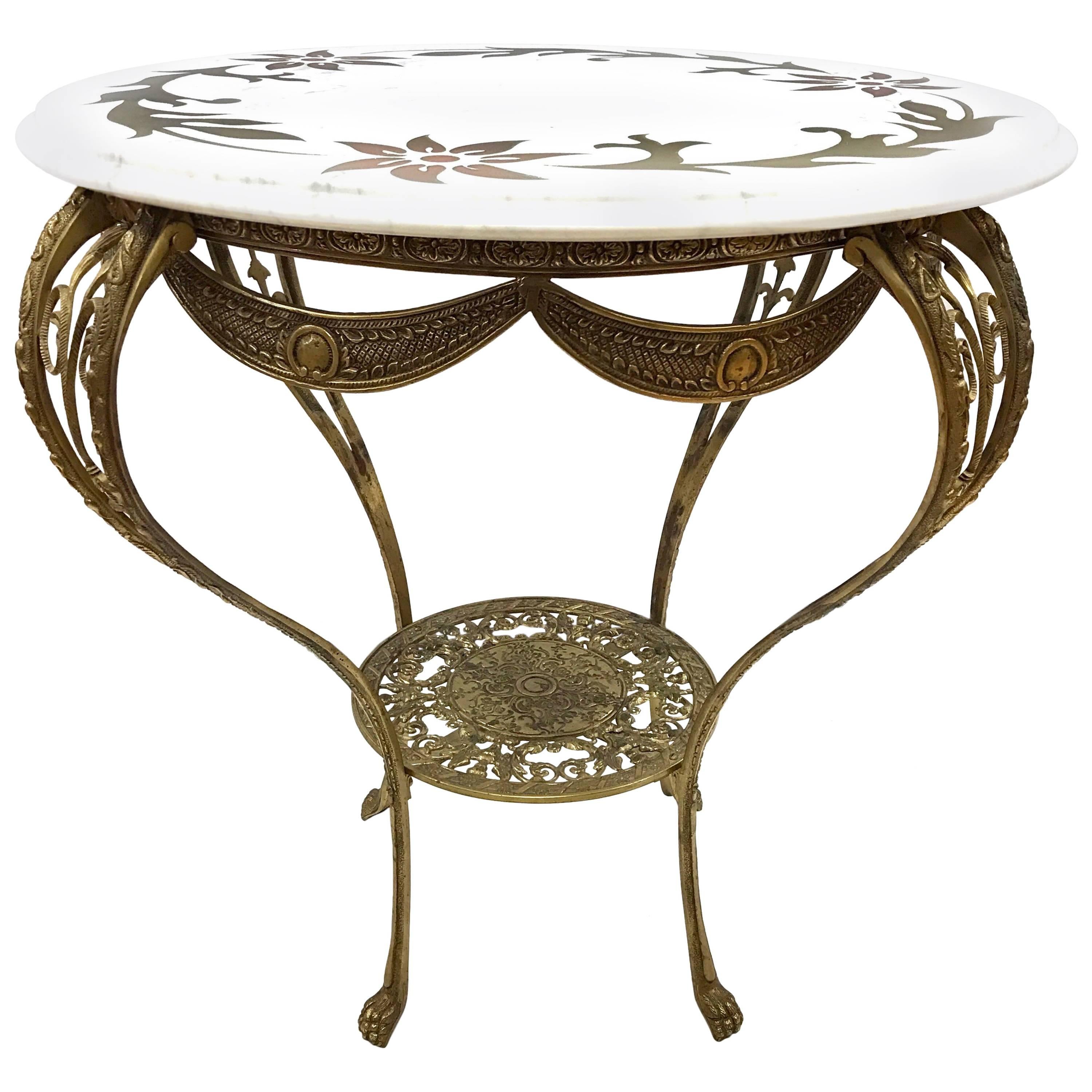 Italian Brass and Marble Round Table, Made in Italy